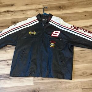 Wilsons Leather Black and White Varsity Jacket with Red Details